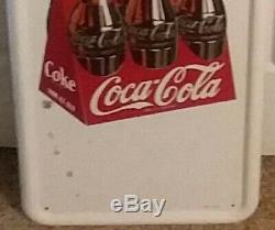 Large Rare 1947 Coca Cola Carton Pilaster Sign With Red Button