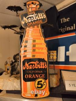 Large Rare Drink Nesbitt's Orange Soda Pop Dealer Porcelain Metal Sign Coke Cola
