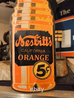 Large Rare Drink Nesbitt's Orange Soda Pop Dealer Porcelain Metal Sign Coke Cola
