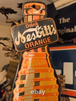 Large Rare Drink Nesbitt's Orange Soda Pop Dealer Porcelain Metal Sign Coke Cola