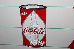 Large Rare Vintage c1960 Coca Cola Fishtail Soda Pop Can & Bottle 60 Metal Sign