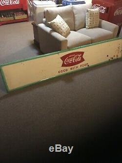 Large VINTAGE Tin Coca Cola Fishtail Sign Good With Food 18x96
