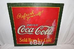 Large Vintage 1927 Drink Coca Cola Sold Here Ice Cold Soda Pop 30 Metal Sign