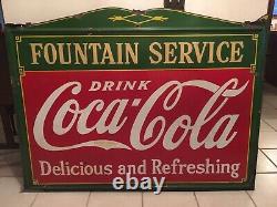 Large Vintage 1933 Coca Cola Fountain Service Porcelain Advertising Sign