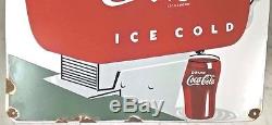 Large Vintage 1939 Coca Cola Fountain 28 Porcelain Enamel Metal Sign 1 sided