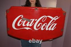 Large Vintage 1940's Coca Cola Soda Pop 36 Embossed Porcelain Metal Sign