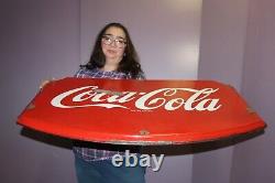 Large Vintage 1940's Coca Cola Soda Pop 36 Embossed Porcelain Metal Sign