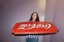 Large Vintage 1940's Coca Cola Soda Pop 36 Embossed Porcelain Metal Sign