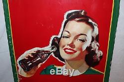 Large Vintage 1942 Drink Coca Cola Coke Soda Pop Bottle 54 Metal Sign