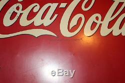 Large Vintage 1942 Drink Coca Cola Soda Pop Bottle Gas Station 54 Metal Sign