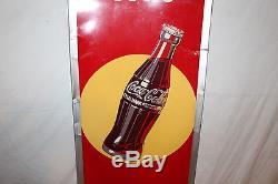 Large Vintage 1947 Coca Cola Soda Pop Bottle 54 Embossed Metal Sign