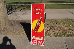 Large Vintage 1948 Coca Cola Soda Pop Bottle Gas Station 54 Metal Sign