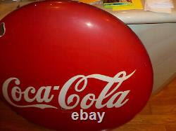 Large Vintage 1950's Coca Cola 36 Porcelain Metal Button Sign