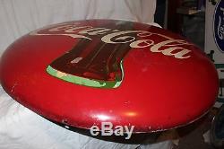 Large Vintage 1950's Coca Cola Bottle Button Soda Pop 36 Metal Sign