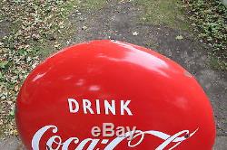 Large Vintage 1950's Coca Cola Button Soda Pop 48 Porcelain Metal Sign