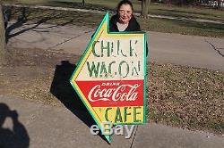 Large Vintage 1950's Coca Cola Chuck Wagon Cafe Restaurant Soda 54 Metal Sign