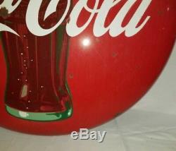 Large Vintage 1950's Coca Cola Soda Pop 36 Porcelain Button SignNice