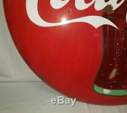 Large Vintage 1950's Coca Cola Soda Pop 36 Porcelain Button SignNice