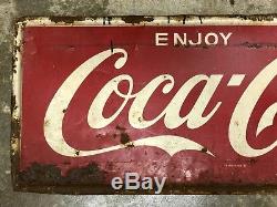 Large Vintage 1950's Coca Cola Soda Pop Bottle Gas Station 54 Metal Sign