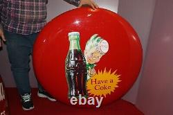 Large Vintage 1950's Coca Cola Sprite Boy Soda Pop 36 Curved Button Metal Sign