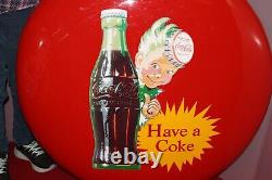 Large Vintage 1950's Coca Cola Sprite Boy Soda Pop 36 Curved Button Metal Sign