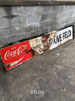 Large Vintage 1950s-1960s metal Coca Cola Sign. 10ft x 2ft
