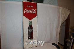 Large Vintage 1952 Drink Coca Cola Refresh Soda Pop Bottle 54 Metal Sign
