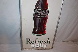 Large Vintage 1952 Drink Coca Cola Refresh Soda Pop Bottle 54 Metal Sign