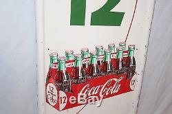 Large Vintage 1954 Coca Cola Pick Up 12 Soda Pop Bottle 54 Metal Button Sign