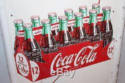 Large Vintage 1954 Coca Cola Pick Up 12 Soda Pop Bottle 54 Metal Button Sign