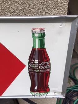 Large Vintage 1957 Coca Cola Soda Pop Bottle Gas Station 54 Metal Sign