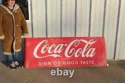 Large Vintage 1958 Coca Cola Soda Pop 67 Metal Curved Ends Sled Sign