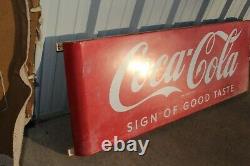 Large Vintage 1958 Coca Cola Soda Pop 67 Metal Curved Ends Sled Sign