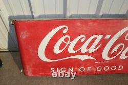 Large Vintage 1958 Coca Cola Soda Pop 67 Metal Curved Ends Sled Sign