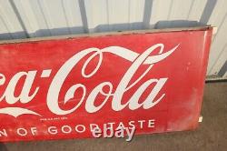 Large Vintage 1958 Coca Cola Soda Pop 67 Metal Curved Ends Sled Sign