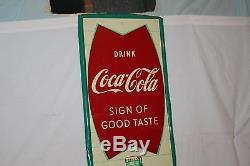Large Vintage 1960 Coca Cola Fishtail Soda Pop Bottle 54 Metal Sign