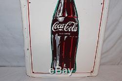 Large Vintage 1960's Coca Cola Coke Soda Pop Bottle Gas Station 54 Metal Sign