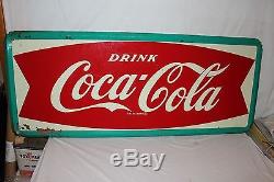 Large Vintage 1964 Coca Cola Fishtail Soda Pop Bottle 59 Metal Sign