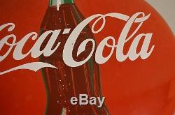 Large Vintage 24' Round Porcelain Coca Cola Button Coke Soda Sign Excellent Lok