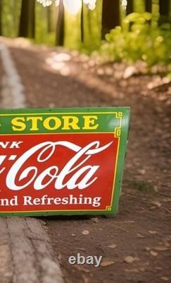 Large Vintage Coca Cola Drug Storerare Porcelain Enamel Sign 60x30 Inch