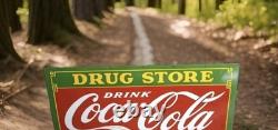 Large Vintage Coca Cola Drug Storerare Porcelain Enamel Sign 60x30 Inch