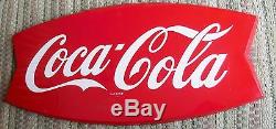 Large Vintage Coca Cola Fishtail Soda Pop Gas Station 42 Metal SignNice AM 34
