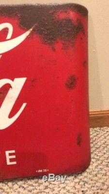 Large Vintage Coca Cola Soda Pop Gas Station Porcelain Metal Sled Sign Store