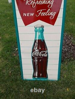 Large Vintage Coca Cola Vertical Fishtail Advertising Sign 53.5 x17.5