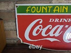 Large Vintage Coca-cola Porcelain Beverage Soda Gas Station Sign Coke 12 X 24