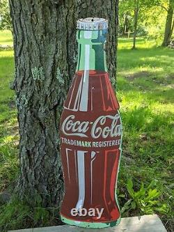 Large Vintage Coca-cola Porcelain Beverage Soda Gas Station Sign Coke 27 X 7