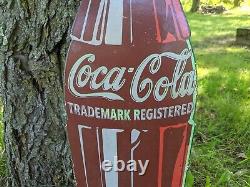 Large Vintage Coca-cola Porcelain Beverage Soda Gas Station Sign Coke 27 X 7