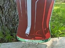 Large Vintage Coca-cola Porcelain Beverage Soda Gas Station Sign Coke 27 X 7