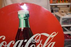 Large Vintage Heavy Metal Coke Coca Cola Sign 45.5 HTF GUC