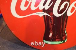 Large Vintage Heavy Metal Coke Coca Cola Sign 45.5 HTF GUC